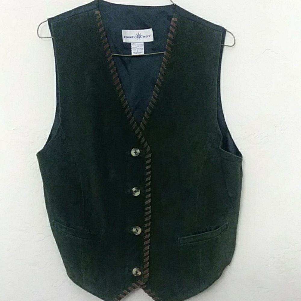 Points West Green Vest Genuine Leather Size S cowboy western rodeo vaquero